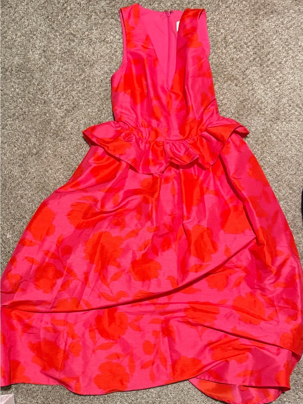 Kate Spade Pink and Red Floral Midi Dress with Peplum